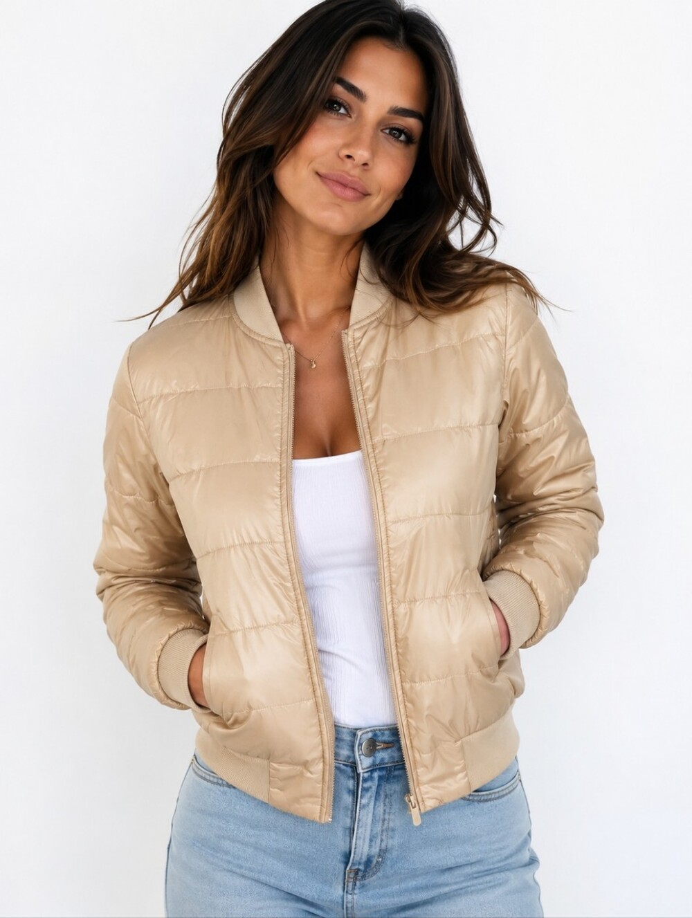 Lululemon Non-Stop Quilted Bomber Jacket Beige Gold Full Zip Women’s Size 6